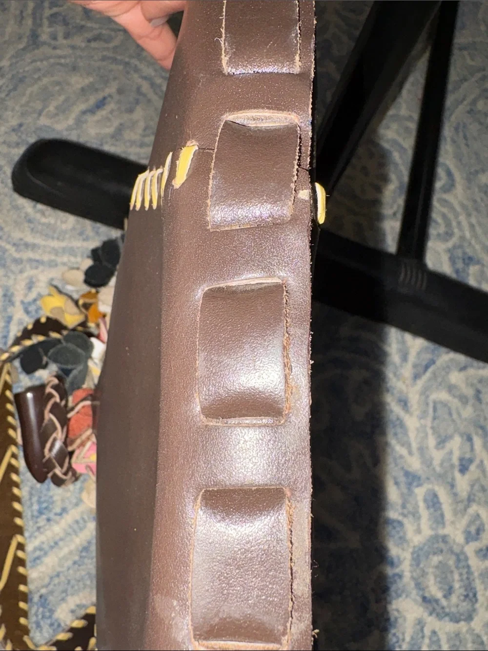 Women's Brown Leather Hobo Bag with Multicolor Floral Trim